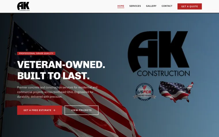 AK Construction website, built by Simply Visible