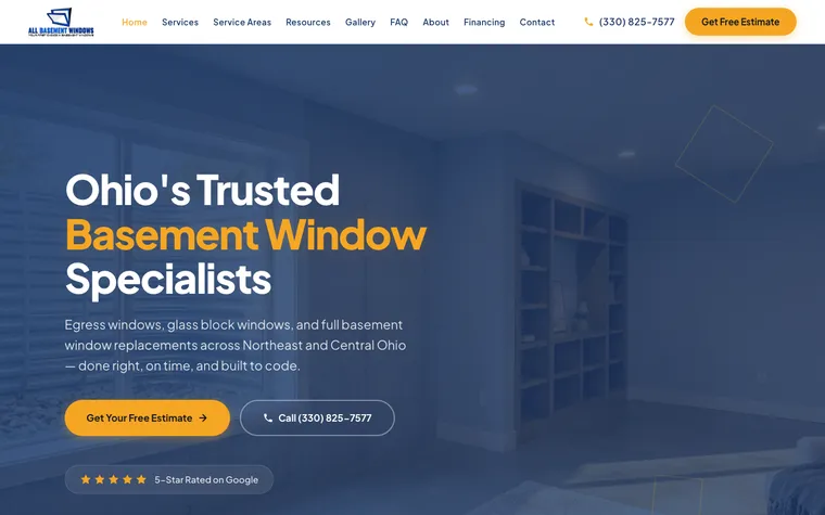 All Basement Windows website, built by Simply Visible