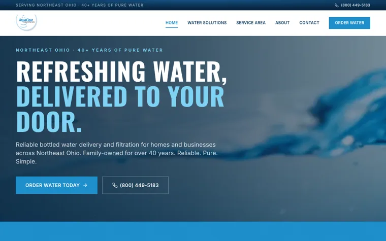 AquaClear Water website, built by Simply Visible