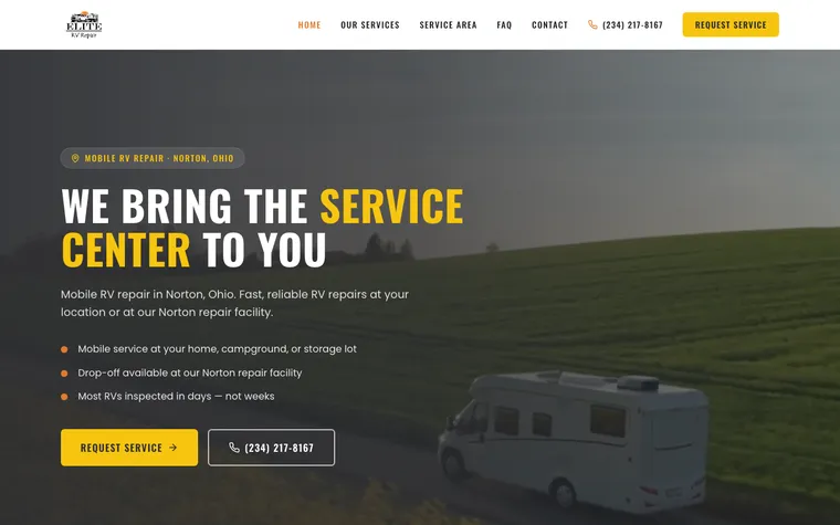 Elite RV Repair website, built by Simply Visible