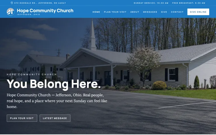 Hope Community Church website, built by Simply Visible