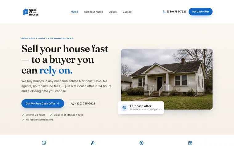 Quick Close Houses website, built by Simply Visible