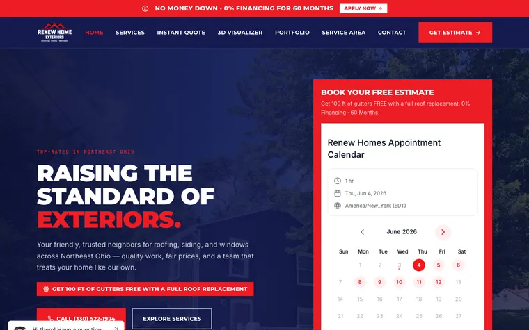 Renew Home Exteriors website, built by Simply Visible