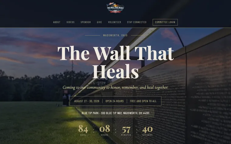 The Wall That Heals Wadsworth website, built by Simply Visible
