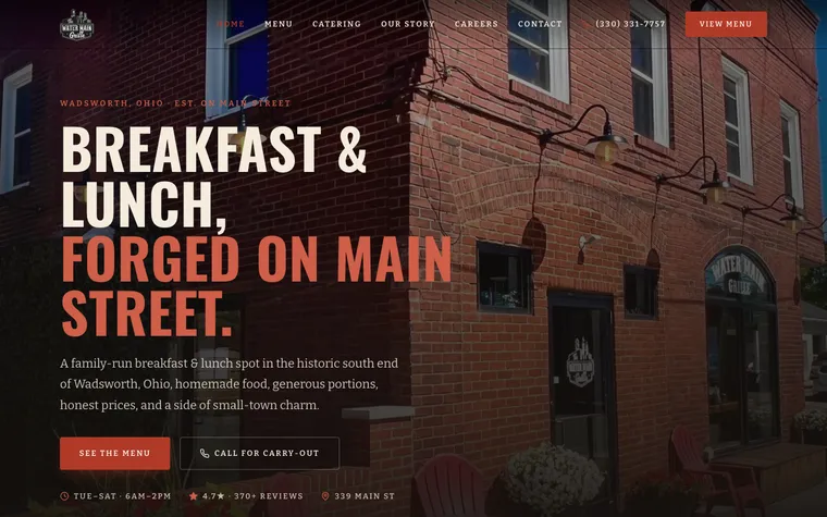 The Water Main Grille website, built by Simply Visible